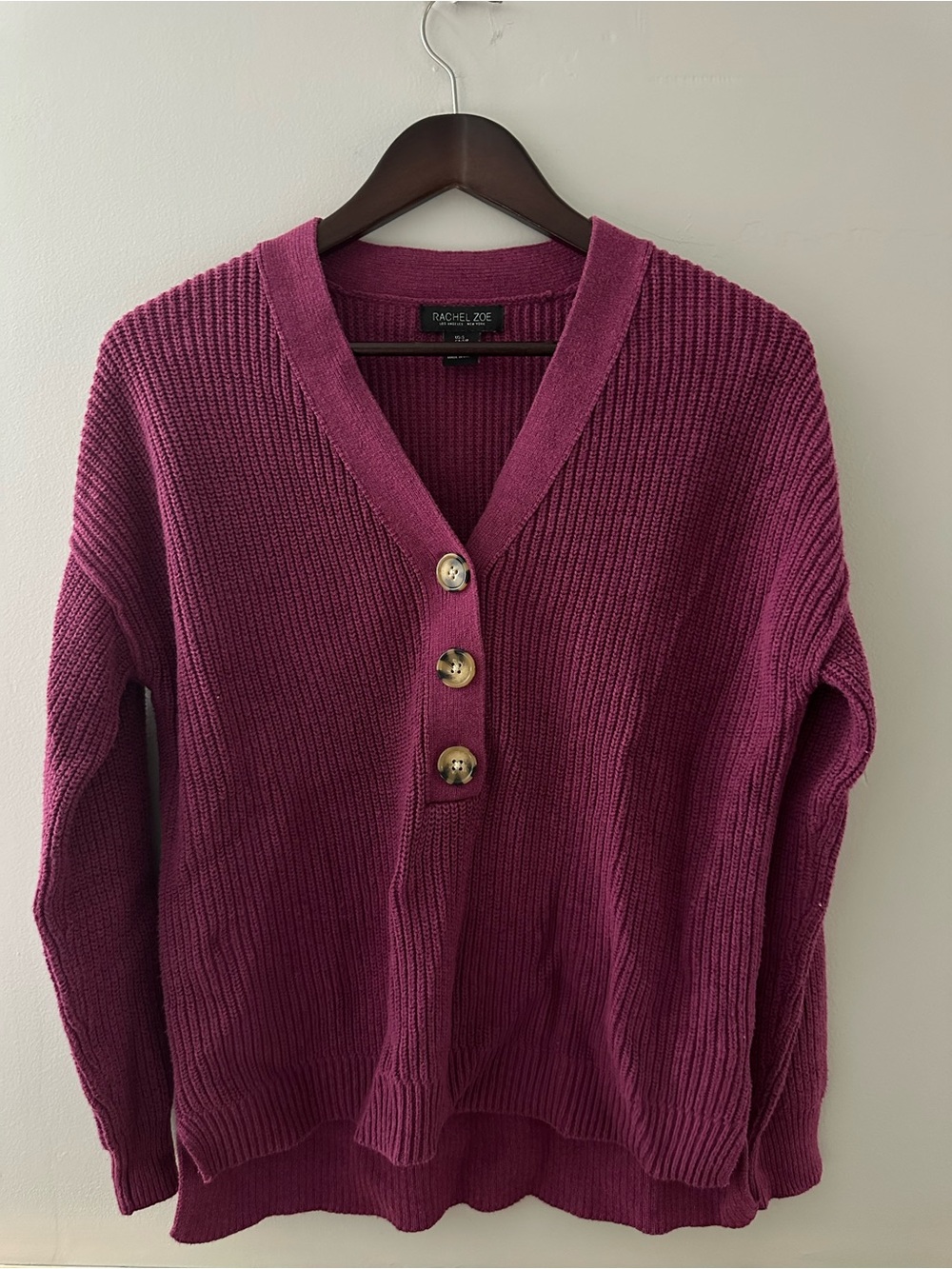 Rachel Zoe Berry V-Neck Button Ribbed Sweater